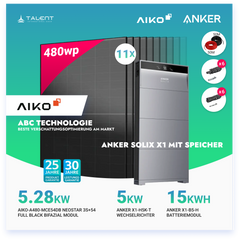 PV Komplettset 5 kWp - 11 × AIKO 480W Full Black & Anker X1-H5K-T mit Speicheroption & Unterkonstruktion