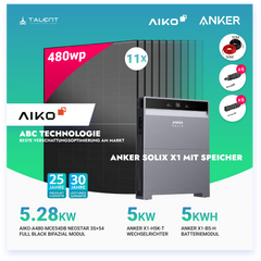 PV Komplettset 5 kWp - 11 × AIKO 480W Full Black & Anker X1-H5K-T mit Speicheroption & Unterkonstruktion