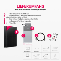 APsystems EZHI Balkonkraftwerk: APsystems EZHI + Hailei Athena Pro Batteriespeicher + 1820W (4 x 455W) Bifacial Glas Full Black PV Module
