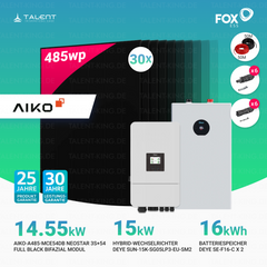 PV Komplettset 14 kWp - 30 × 485W AIKO Full Black & Deye 15 kW Wechselrichter SUN-15K-SG05LP3-EU-SM2 mit Deye SE-F16-C 16 kWh Batteriespeicher