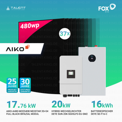 PV Komplettset 18 kWp - 37 × 480W AIKO Bifazial Full Black Glas-Glas Module & Deye SUN-20K-SG05LP3-EU-SM2 mit 16/32 kWh Speicher & Unterkonstruktion