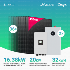 PV Komplettset 16 kWp - 36 × 455W Bifazial Full Black Glas-Glas Module & Deye SUN-20K-SG05LP3-EU-SM2 mit 16/32 kWh Speicher & Unterkonstruktion