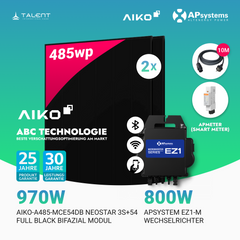 970W Balkonkraftwerk - 2× AIKO 485W Full Black + 800W EZ1-M Apsystem Wechselrichter (Optional mit APmeter Smart Meter)