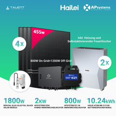 APsystems EZHI + EZ1M Set: Insel- & Hybrid-System + 5 kWh / 10 kWh Speicher + 1820W (4 × 455W) Bifacial Glas Full Black Modulen + AC Leistung 2800W