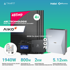 APsystems EZHI + EZ1M Set: Insel- & Hybrid-System + 5 kWh / 10 kWh Speicher + 1940W (4×485W) Aiko Bifacial Glas Full Black Modulen + AC Leistung 2800W