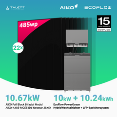 PV Komplettset 10 kWp - 22 × 485W AIKO Full Black & EcoFlow PowerOcean 10kW Hybrid Wechselrichter mit 10,24kWh LFP-Speichersystem (inkl. BMS)