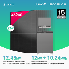 PV Komplettset 12.48 kWp - 26 × 480W Aiko Full Black & EcoFlow PowerOcean 12kW Hybrid Wechselrichter mit 10.24 / 15.36 kWh LFP-Speichersystem (inkl. BMS)