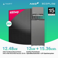 PV Komplettset 12.48 kWp - 26 × 480W Aiko Full Black & EcoFlow PowerOcean 12kW Hybrid Wechselrichter mit 10.24 / 15.36 kWh LFP-Speichersystem (inkl. BMS)