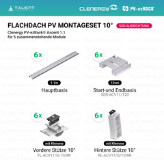 Clenergy PVezRack® Ascent 1.1: Flachdach in Süd-Ausrichtung PV Montageset für 5 zusammenstehende Module ( neue ver. 2026 )