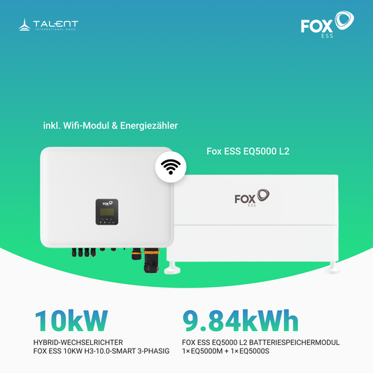 FOX ESS 10kW H3-10.0-Smart 3-phasig Hybridwechselrichter mit EQ5000 L2 bis L6 I 4,92kWh bis 29,52kWh Batteriespeichersystem