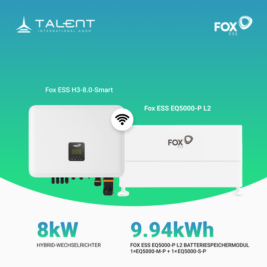 Fox ESS 8kW Hybrid Wechselrichter H3-8.0-Smart mit EQ5000-P L2 (9,94 kWh) LFP Hochvoltspeicher inkl. BMS *2026 Neue Version