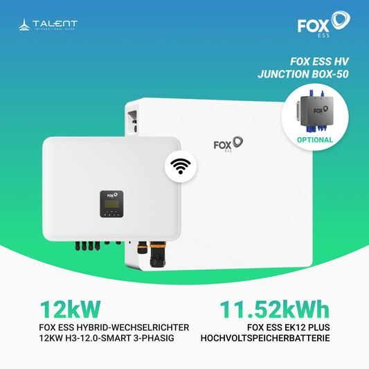 FOX ESS 12kW H3-12.0-Smart 3-phasig Hybridwechselrichter inkl. Wifi-Modul & Energiezähler mit EK12 Hochvoltspeicherbatterie 11.52kWh
