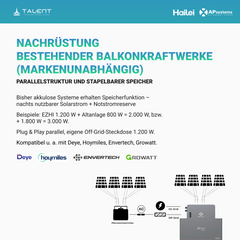 APsystems EZHI Balkonkraftwerk: APsystems EZHI + Hailei Athena Pro Batteriespeicher + 1820W (4 x 455W) Bifacial Glas Full Black PV Module