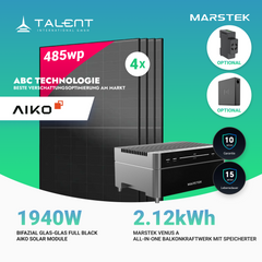 1940W Balkonkraftwerk mit Speicher - 4x 485W Aiko Full Black bifazial Glas-Glas Modul & Marstek Venus A