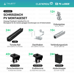 Clenergy PV-ezRack® SolarRoof Pro 2.0 Unterkonstruktion Schrägdach Montageset für 24 Module in Schwarz ( neue ver. 2026 )