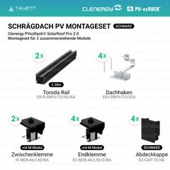 Clenergy PV-ezRack® SolarRoof Pro 2.0 Unterkonstruktion Schrägdach Montageset für 2 zusammenstehende Module in Schwarz ( neue ver. 2026 )