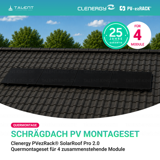 Clenergy PV-ezRack® SolarRoof Pro 2.0 Unterkonstruktion Quermontage Schrägdach Montageset für 4 Module in Schwarz ( neue ver. 2026 )