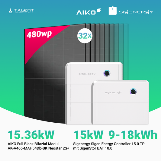 PV Komplettset 15.36 kWp - 32 × AIKO 480W Full Black & Sigenergy Sigen Energy Controller 15.0 TP 15kW mit Speicheroption