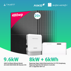 PV Komplettset 9.6 kWp - 20 × AIKO 480W Full Black & Sigenergy Sigen Hybrid Wechselrichter 8.0 TP2 8kW Dreiphasig mit Speicheroption