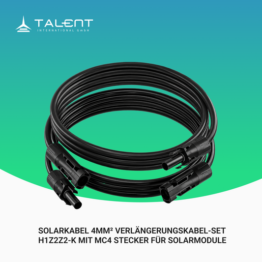 Solarkabel 4mm² Verlängerungskabel-Set mit MC4 Stecker in Schwarz für Solarmodule