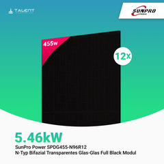SunPro Power 455W N-Typ Bifazial Transparentes Glas-Glas Full Black Modul