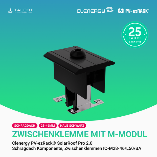 Clenergy PV-ezRack® SolarRoof Pro 2.0 Unterkonstruktion Schrägdach Komponente - Zwischenklemme mit M-Modul, IC-M28-46/L50/BA, halb schwarz