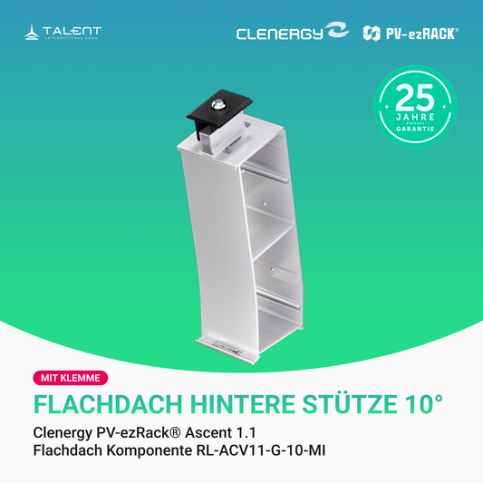Clenergy PVezRack® Ascent 1.1 Unterkonstruktion Flachdach Komponenten - Hintere Stütze 10° mit Klemme RL-ACV11/G/10/MI