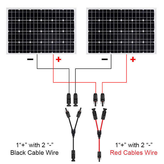 Solarkabel Y-Verteiler  I  1 Paar 1Y2 Stecker für Solarpanel Kabelverlängerung (Rot + Schwarz)