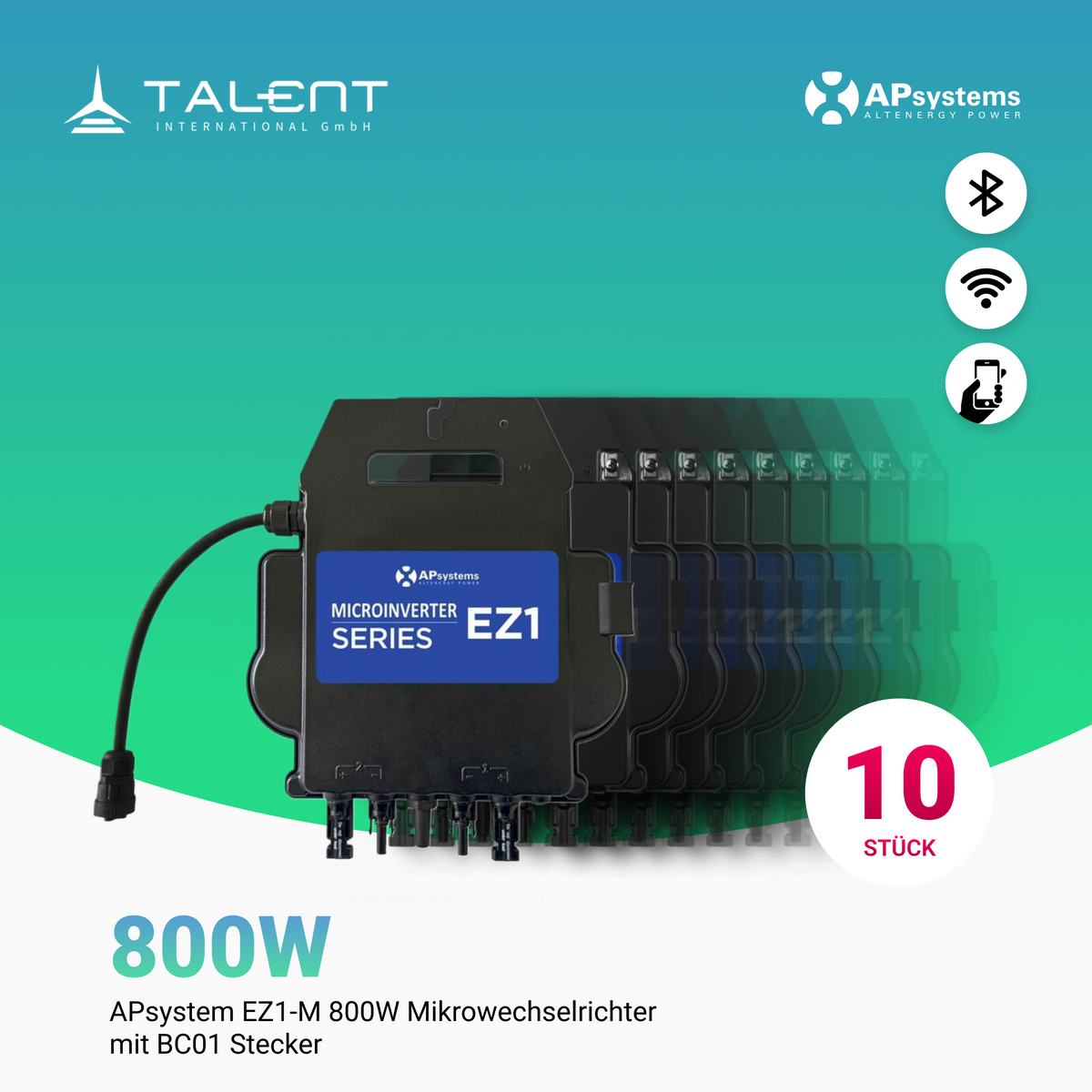 APsystems Mikro Wechselrichter EZ1-M 800W inkl. Wi-Fi und Bluetooth（10 Stück Stafelpreis）