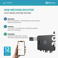 APsystems EZHI + EZ1M Set: Insel- & Hybrid-System + 5 kWh / 10 kWh Speicher + 1820W (4 × 455W) Bifacial Glas Full Black Modulen + AC Leistung 2800W