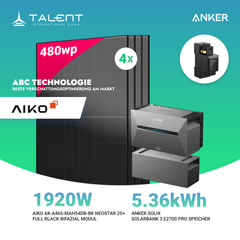 1920W Balkonkraftwerk mit Speicher - 4x 480W Aiko Full Black Glas-Glas bifazial Modul & Anker Solix Solarbank 3 Pro