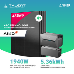 1940W Balkonkraftwerk mit Speicher - 4x 485W Aiko Full Black Glas-Glas bifazial Modul & Anker Solix Solarbank 3 Pro