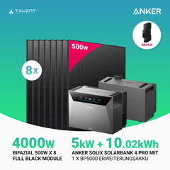 4000W Balkonkraftwerk mit Speicher - 8x 500W Full Black bifazial & Anker Solix Solarbank 4 Pro  | jetzt auf Lager & sofort lieferbar