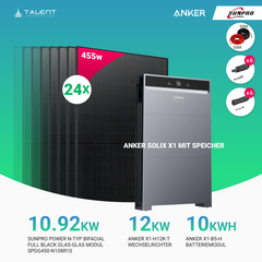 PV Komplettset 12 kWp - 24 × 455W Bifacial Full Black Glas-Glas Module & Anker X1-H12K-T mit Speicheroption & Unterkonstruktion