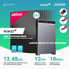 PV Komplettset 12 kWp - 26× AIKO 480W Full Black & Anker X1-H12K-T mit Speicheroption & Unterkonstruktion