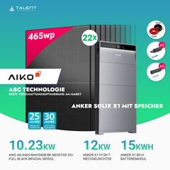 PV Komplettset 12 kWp - 22 × AIKO 465W Full Black & Anker X1-H12K-T mit Speicheroption & Unterkonstruktion