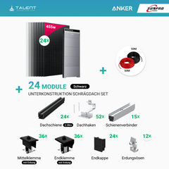 PV Komplettset 12 kWp - 24 × 455W Bifacial Full Black Glas-Glas Module & Anker X1-H12K-T mit Speicheroption & Unterkonstruktion