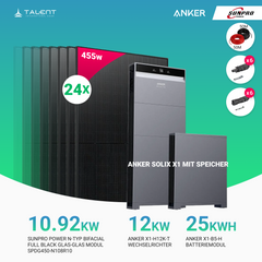 PV Komplettset 12 kWp - 24 × 455W Bifacial Full Black Glas-Glas Module & Anker X1-H12K-T mit Speicheroption & Unterkonstruktion
