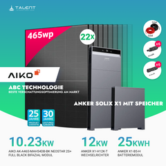PV Komplettset 12 kWp - 22 × AIKO 465W Full Black & Anker X1-H12K-T mit Speicheroption & Unterkonstruktion