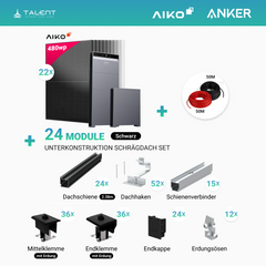 PV Komplettset 10 kWp - 22× AIKO 480W Full Black & Anker X1-H12K-T mit Speicheroption & Unterkonstruktion