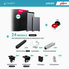 PV Komplettset 12 kWp - 24 × 455W Bifacial Full Black Glas-Glas Module & Anker X1-H12K-T mit Speicheroption & Unterkonstruktion