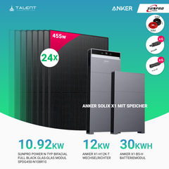 PV Komplettset 12 kWp - 24 × 455W Bifacial Full Black Glas-Glas Module & Anker X1-H12K-T mit Speicheroption & Unterkonstruktion