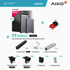 PV Komplettset 12 kWp - 26 × AIKO 465W Full Black & Anker X1-H12K-T mit Speicheroption & Unterkonstruktion