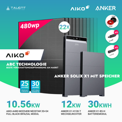 PV Komplettset 10 kWp - 22× AIKO 480W Full Black & Anker X1-H12K-T mit Speicheroption & Unterkonstruktion