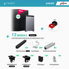 PV Komplettset 5 kWp - 12 × 455W Bifacial Full Black Glas-Glas Module & Anker X1-H5K-T mit Speicheroption & Unterkonstruktion