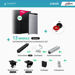 PV Komplettset 5 kWp - 12 × 455W Bifacial Full Black Glas-Glas Module & Anker X1-H5K-T mit Speicheroption & Unterkonstruktion