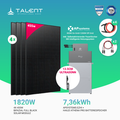 APsystems EZHI Balkonkraftwerk: APsystems EZHI + Hailei Athena Pro Batteriespeicher + 1820W (4 x 455W) Bifacial Glas Full Black PV Module
