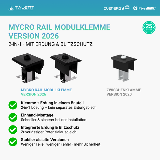 Clenergy PV-ezRack® SolarRoof Pro 2.0 Unterkonstruktion Schrägdach Komponente  - Zwischenklemme mit M-Modul, IC-M28-46/L50/BA, halb schwarz