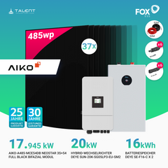 PV Komplettset 18 kWp - 37 × 485W AIKO Full Black & Deye 20 kW Hybrid-Wechselrichter SUN-20K-SG05LP3-EU-SM2 mit Deye SE-F16-C 16 kWh Batteriespeicher