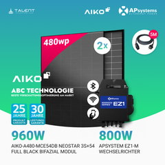 960W Balkonkraftwerk - 2× AIKO 480W Full Black + 800W EZ1-M Apsystem Wechselrichter (Optional mit APmeter Smart Meter)